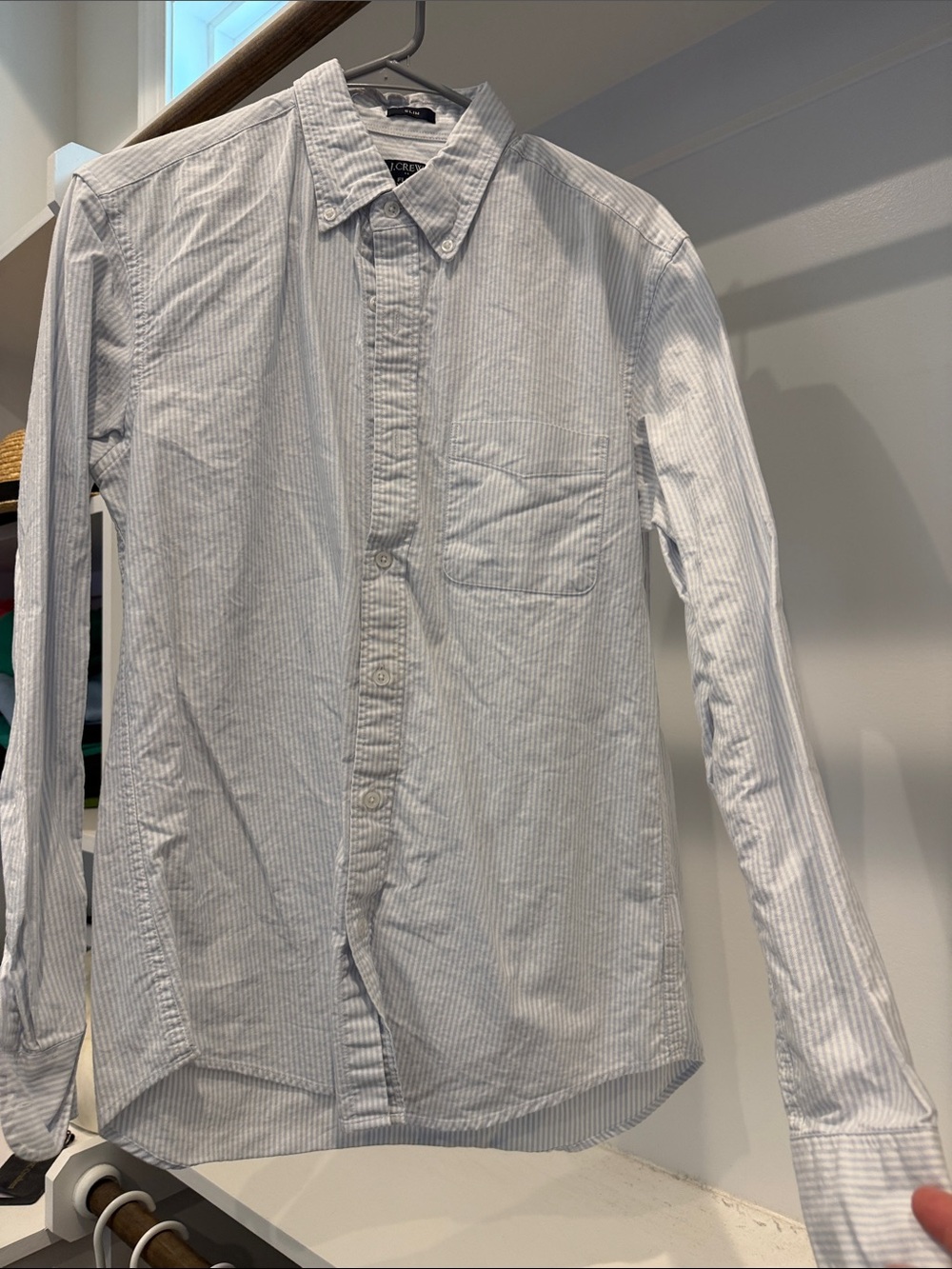J. Crew Men’s Blue and White Pinstripe Button-Up Shirt